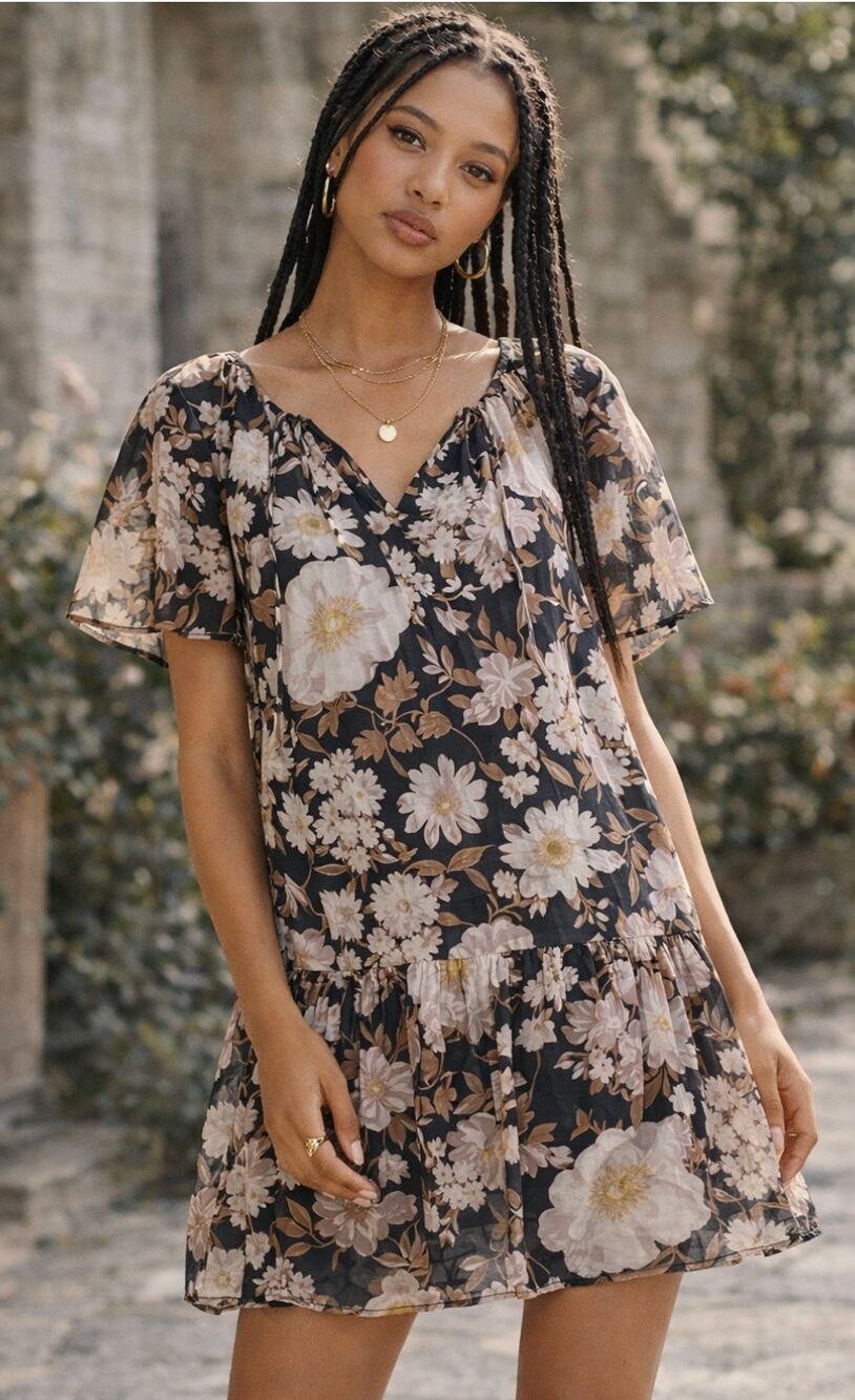 Abercrombie & Fitch Floral Mini Dress XS Black Boho Cottagecore Festival Dress